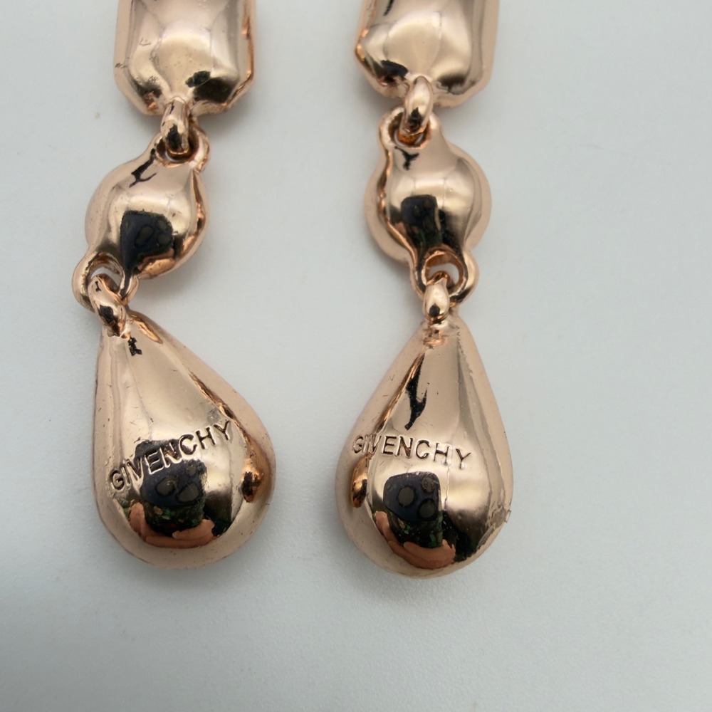 Givenchy Rose Gold Tone Champagne Crystal Triple Drop Lever Back Earrings - Picture 4 of 5